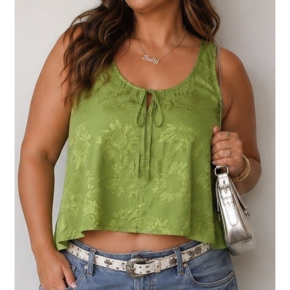 VTG Y2K Victorias Secret Gold Label Cami Tank Top LG  Green Sunflower Satin Lace
